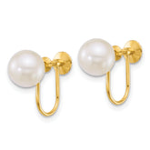 14k Polished 7-8mm Round Akoya Saltwater Cultured Pearl Non-Pierced Earrings